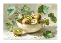 Un bol de kiwis et de feuilles procure une sensation harmonieuse et fraîche.-1