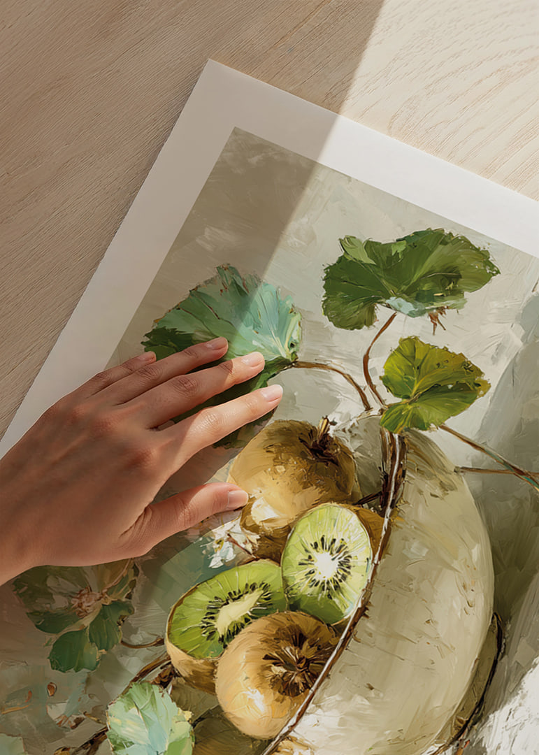 Miska kiwi i liści daje harmonijne i świeże uczucie-12