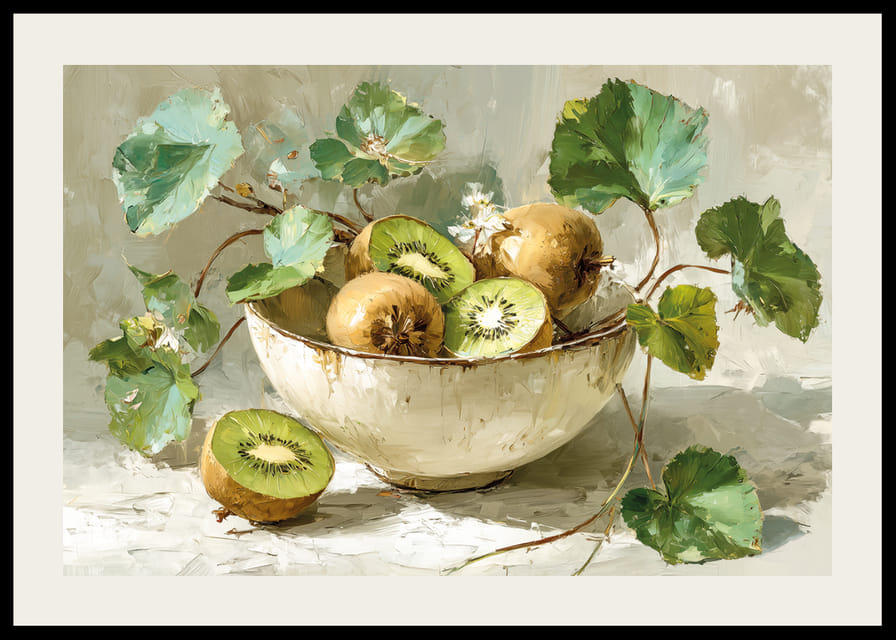 En skål med kiwis och löv ger en harmonisk och fräsch känsla-12