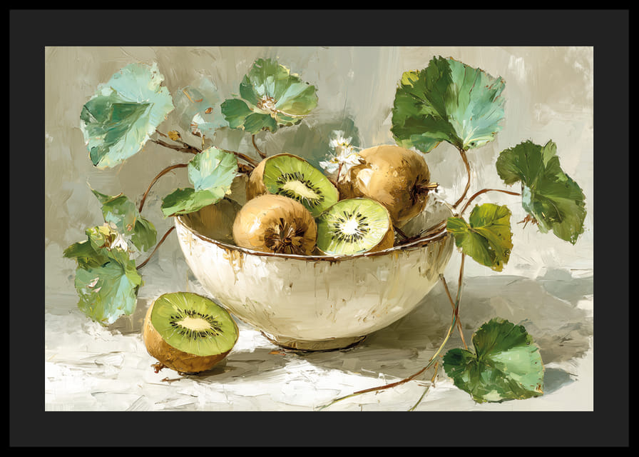 En skål med kiwis och löv ger en harmonisk och fräsch känsla-12