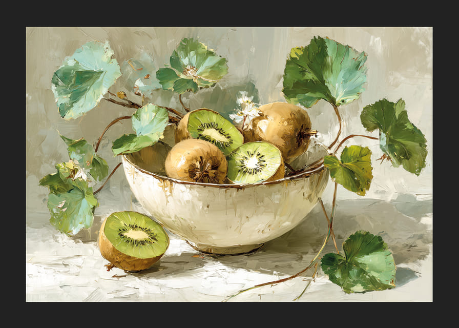 En skål med kiwis och löv ger en harmonisk och fräsch känsla-12