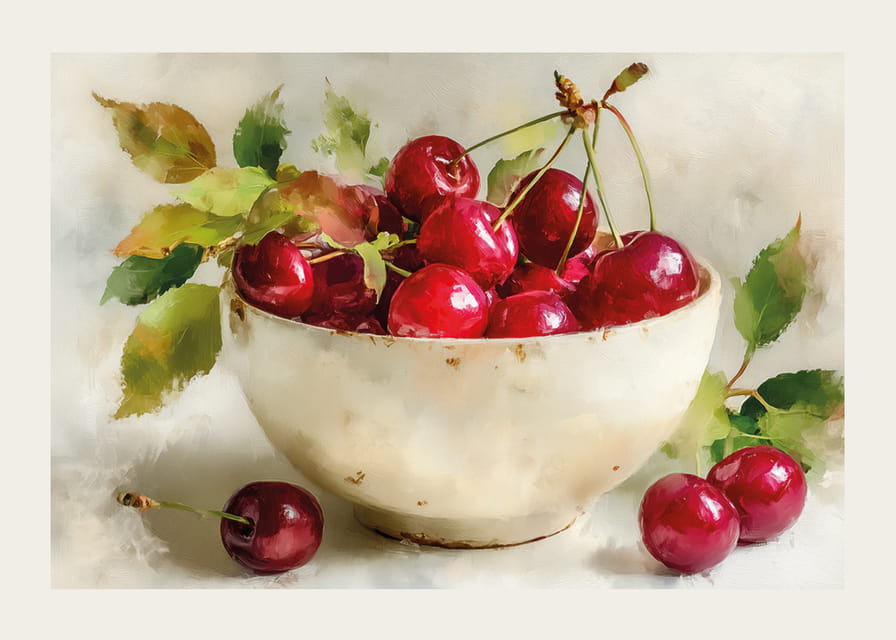 Bowl of ripe cherries in beautiful harmony-12