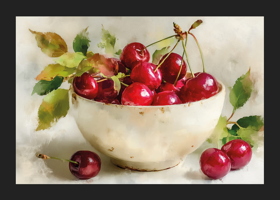 Bowl of ripe cherries in beautiful harmony-12