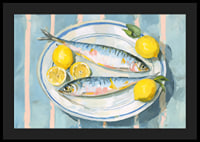 Livfullt stilleben med fisk och citron i en harmonisk färgpalett-4
