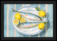 Livfullt stilleben med fisk och citron i en harmonisk färgpalett-4