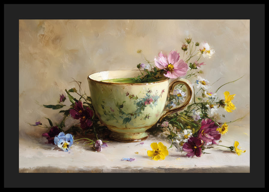 A beautiful cup surrounded by floral splendor brings harmony-12