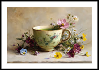 A beautiful cup surrounded by floral splendor brings harmony-0