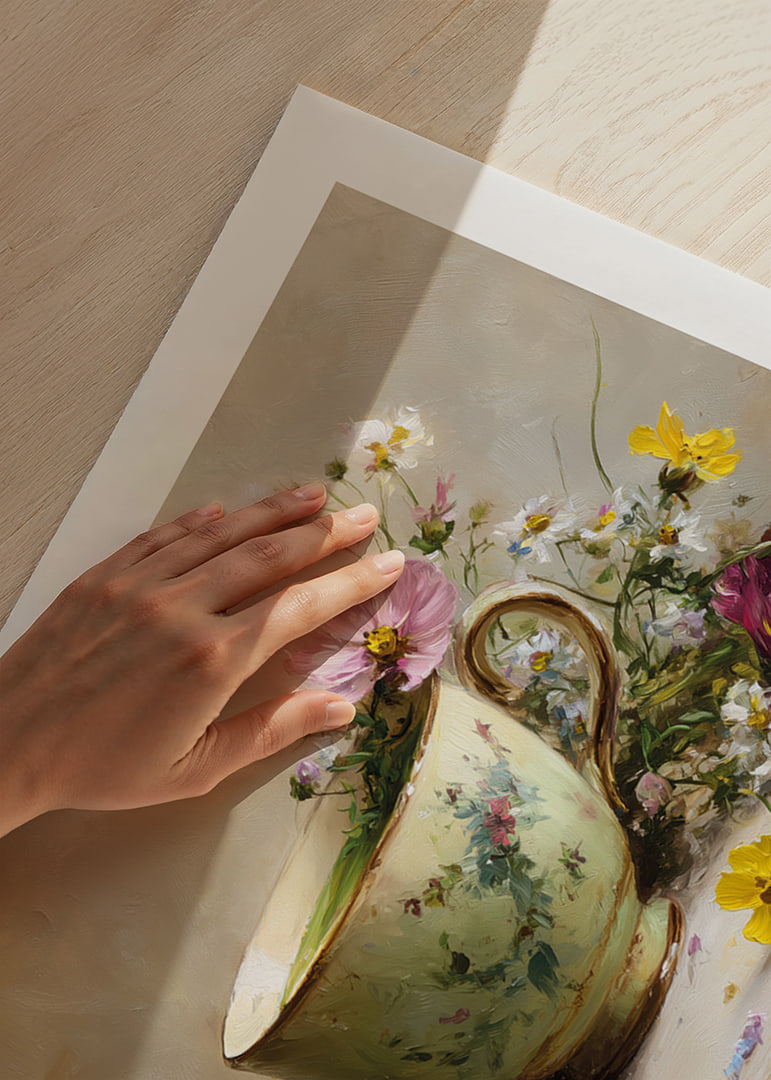 A beautiful cup surrounded by floral splendor brings harmony-12