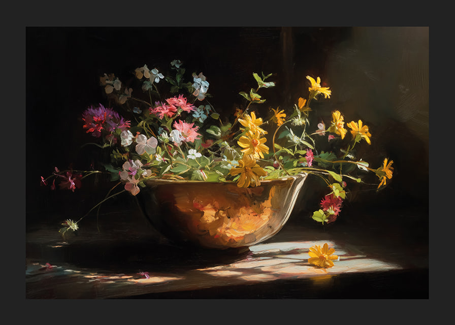 Sunlit flowers in a bowl spread colorful beauty-12