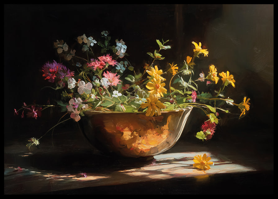 Sunlit flowers in a bowl spread colorful beauty-12