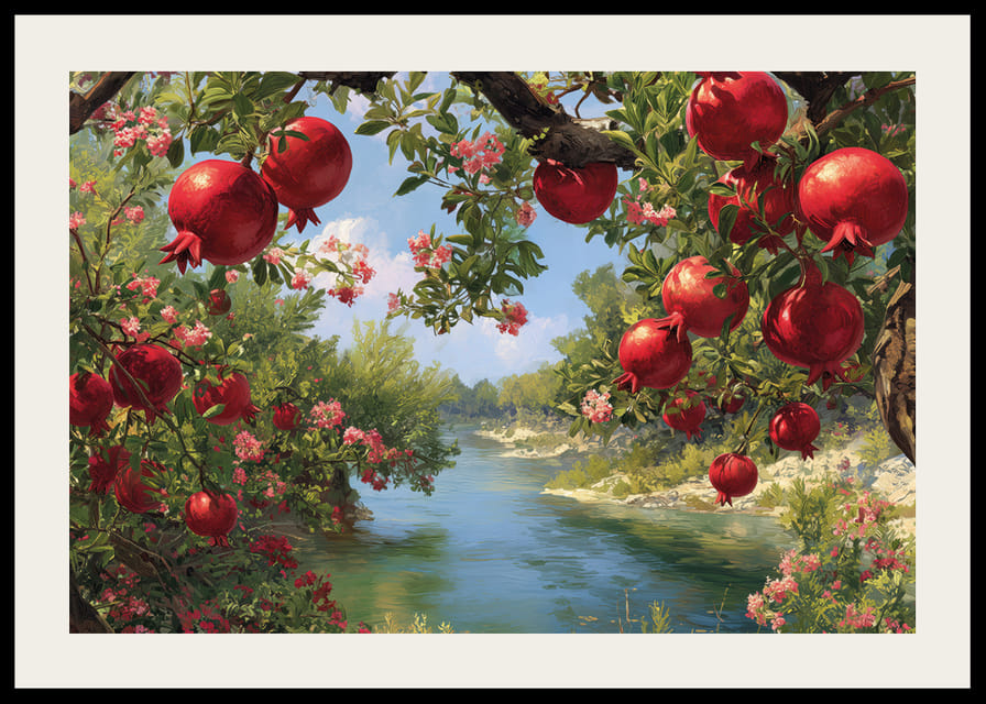 Frodiga granatäpplen vid en glittrande flod-12