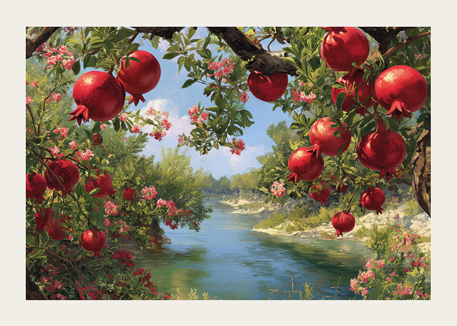 Lush pomegranates by a sparkling river-12