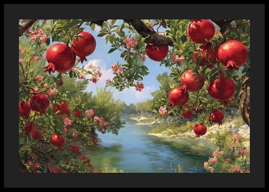 Lush pomegranates by a sparkling river-12