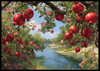 Lush pomegranates by a sparkling river-6