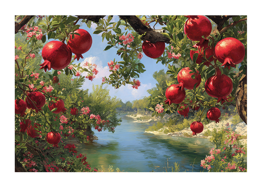 Lush pomegranates by a sparkling river-12
