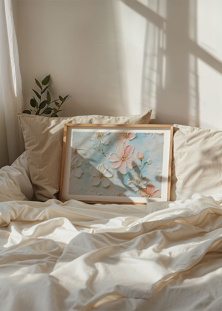 Smalki ziedi peld uz gaiši zila fona-12