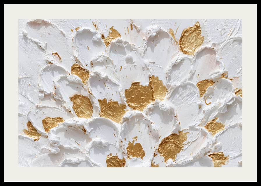 Golden flowers dance on a white textured canvas-12