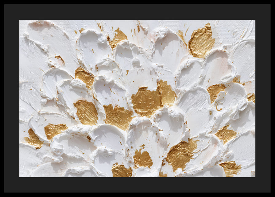Golden flowers dance on a white textured canvas-12