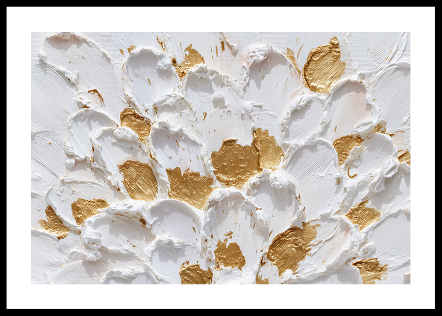 Goldene Blüten tanzen auf einer weißen, strukturierten Leinwand-12