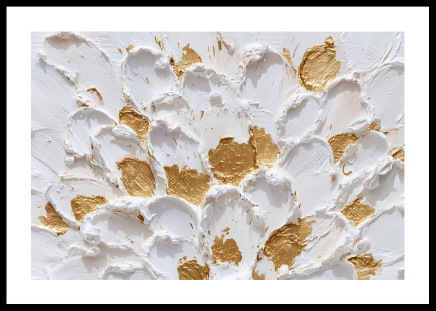 Fiori dorati che danzano su una tela bianca testurizzata-12