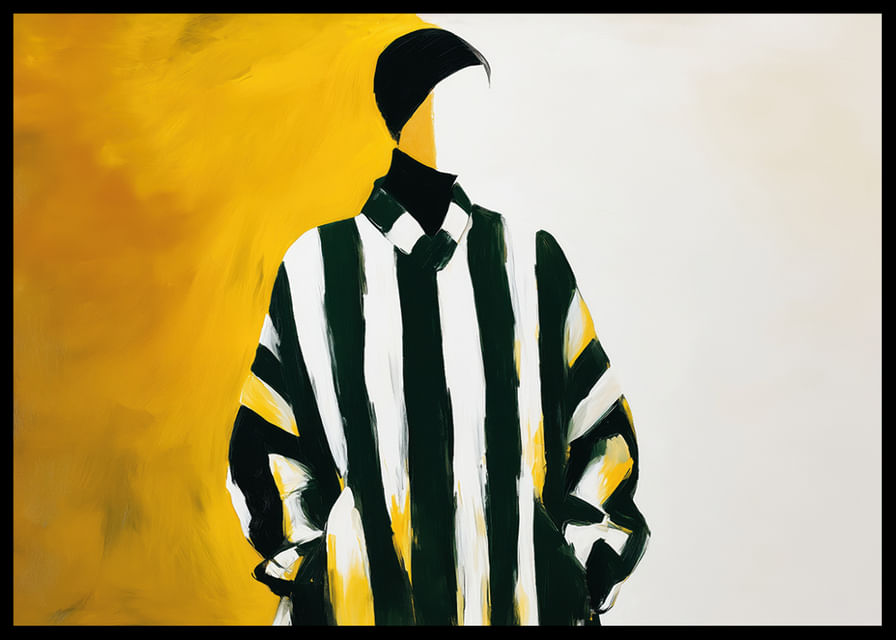 Stijlvolle poster met grafisch silhouet in geel en zwart-wit-12