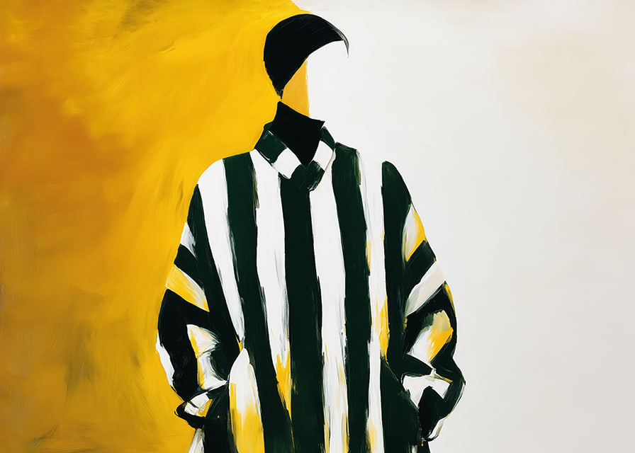 Affiche élégante avec silhouette graphique en jaune, noir et blanc-12