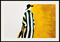 An elegant lady in a striped dress against a golden yellow background-2