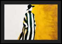 An elegant lady in a striped dress against a golden yellow background-4