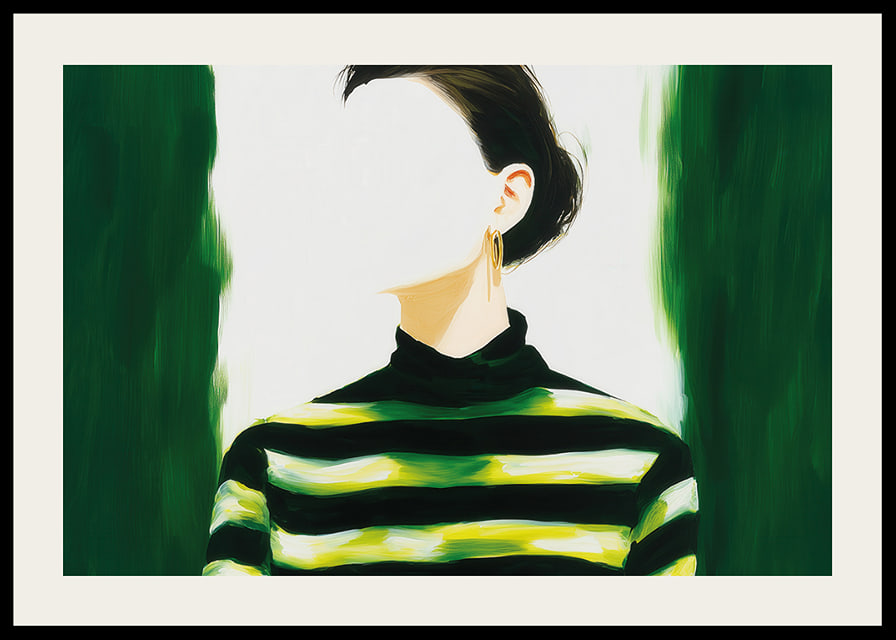 A stylish woman in green and black stripes-12