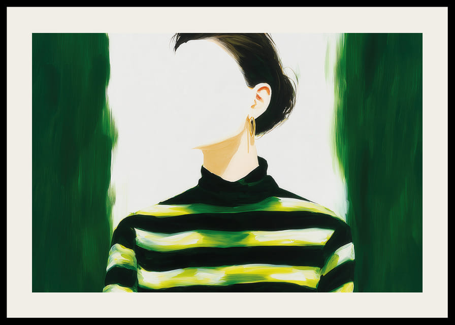 O femeie elegantă în dungi verzi și negre-12