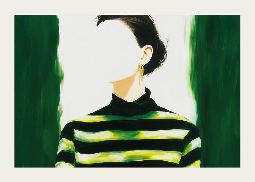A stylish woman in green and black stripes-12