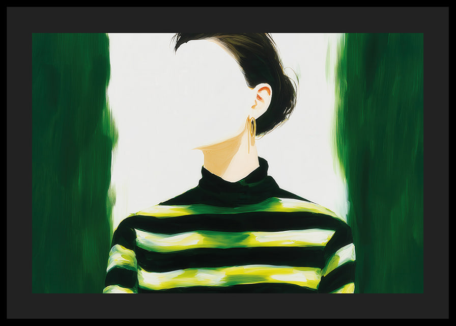 A stylish woman in green and black stripes-12