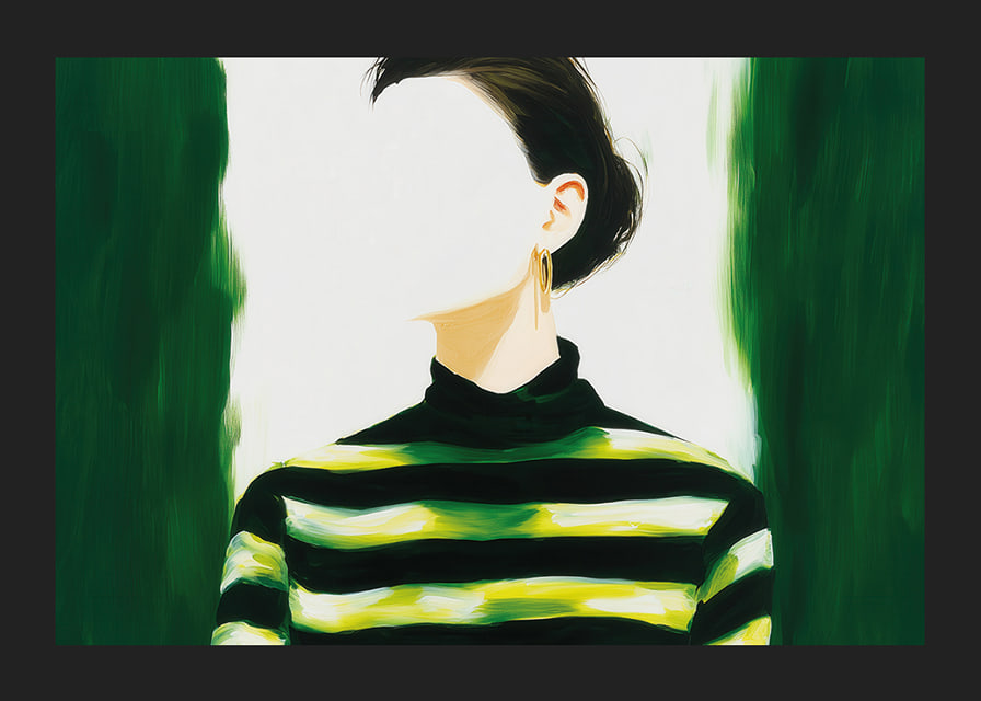 A stylish woman in green and black stripes-12