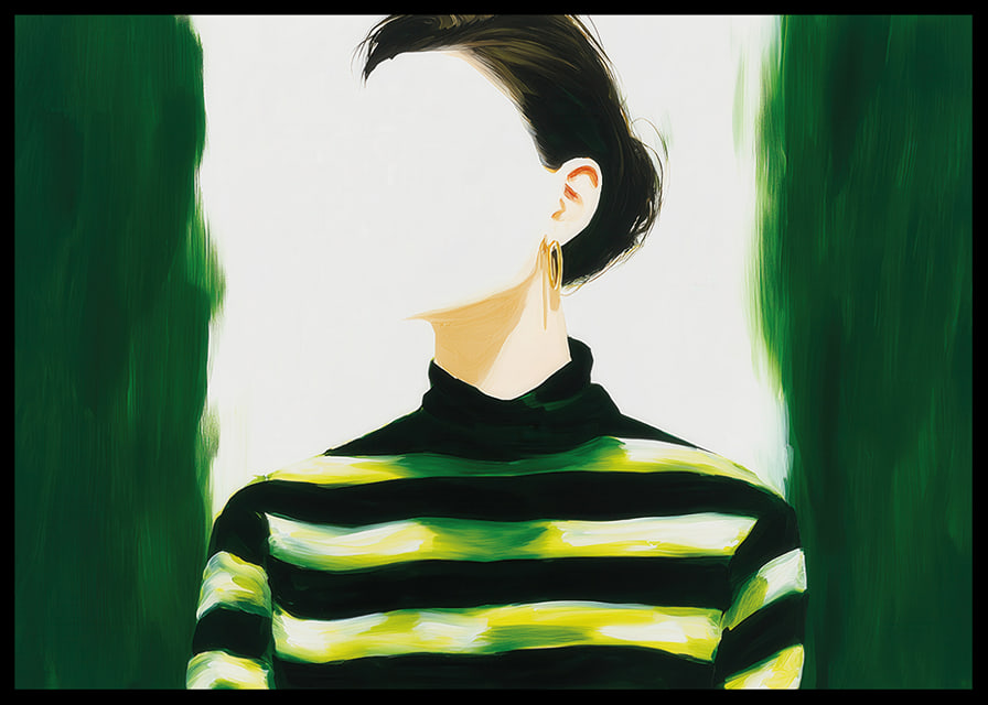 A stylish woman in green and black stripes-12
