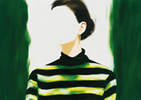 A stylish woman in green and black stripes-7