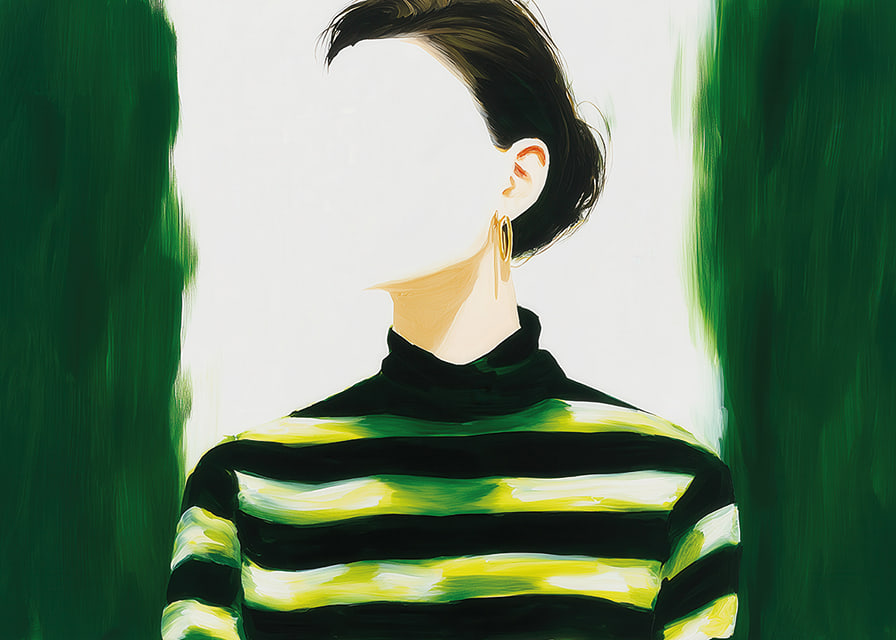 A stylish woman in green and black stripes-12