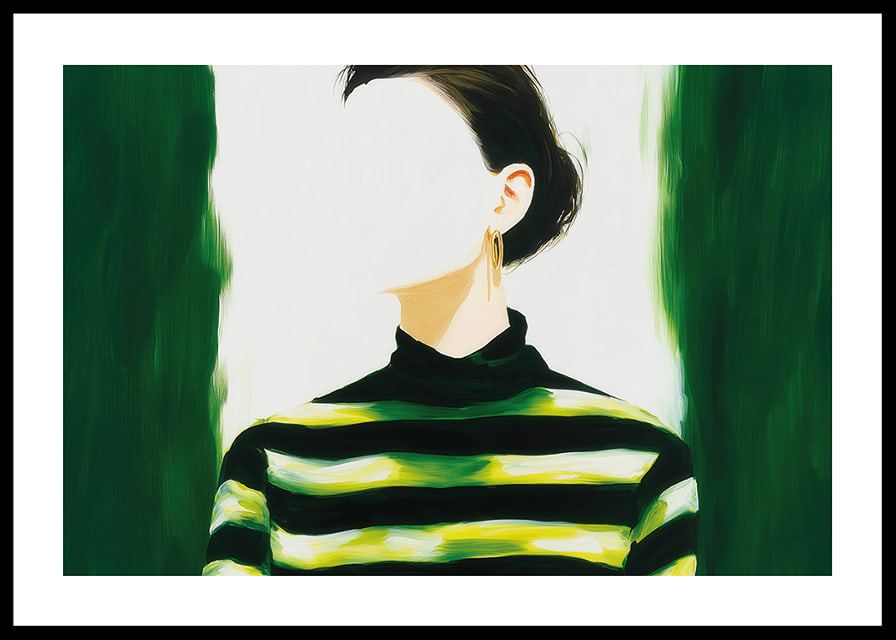 A stylish woman in green and black stripes-12