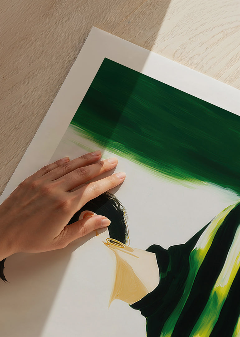 A stylish woman in green and black stripes-12