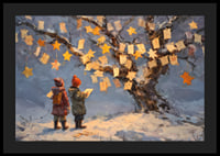 Deux enfants admirent des messages et des étoiles dans un paysage hivernal-4