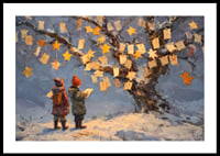 Deux enfants admirent des messages et des étoiles dans un paysage hivernal-0