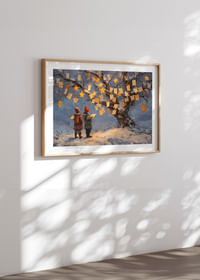 Dwoje dzieci podziwia życzenia i gwiazdy na tle zimowego krajobrazu-4