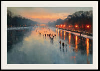 Skridskoåkare i solnedgång, spegelblanka ytor och varmt ljus-2