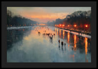 Skridskoåkare i solnedgång, spegelblanka ytor och varmt ljus-4