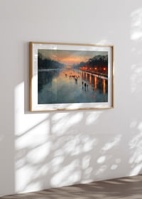 Łyżwiarze o zachodzie słońca, lustrzane powierzchnie i ciepłe światło-4