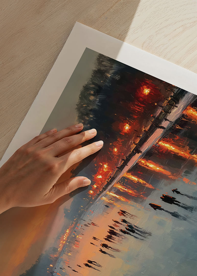 Łyżwiarze o zachodzie słońca, lustrzane powierzchnie i ciepłe światło-12