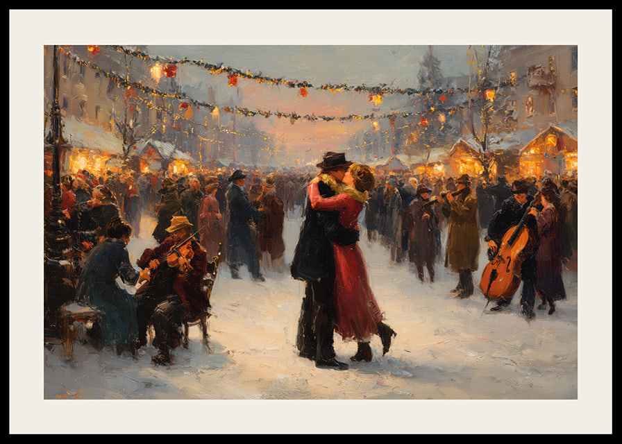 Un couple romantique danse sous les lumières scintillantes de l'hiver-12