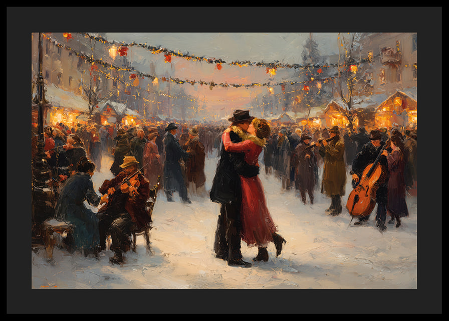Un couple romantique danse sous les lumières scintillantes de l'hiver-12