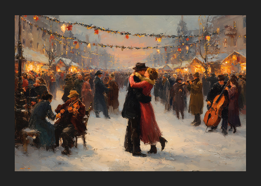 Un couple romantique danse sous les lumières scintillantes de l'hiver-12