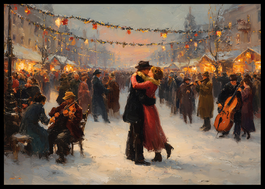 Un couple romantique danse sous les lumières scintillantes de l'hiver-12