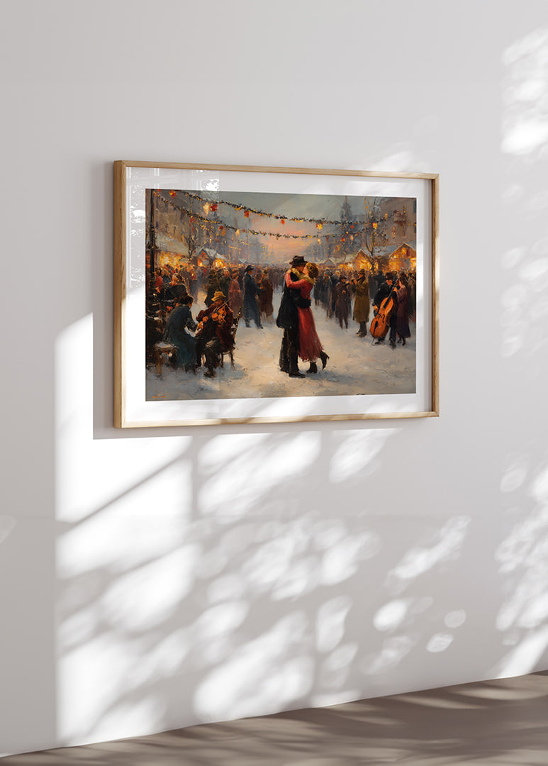 Un couple romantique danse sous les lumières scintillantes de l'hiver-12